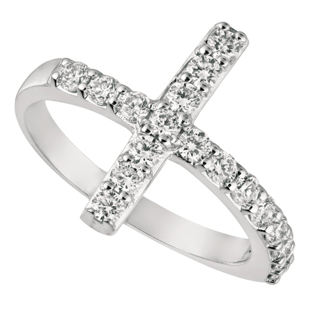 0.75 Carat Natural Diamond Cross Ring 14K White Gold